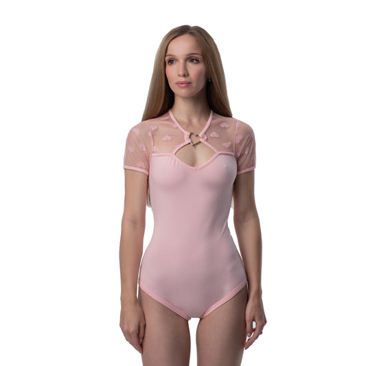 Ciao Bella Mesh Amore adult onesie in pink with heart-print mesh top