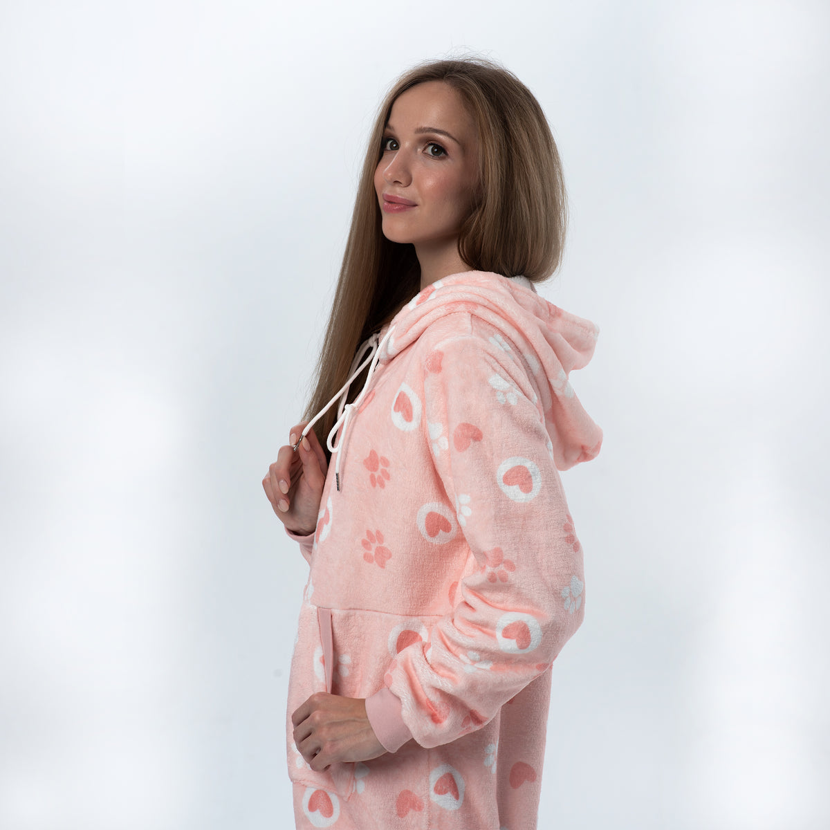 Ciao Bella Miao Bella pink fleece pajama onesie with paw and heart print, photo 5