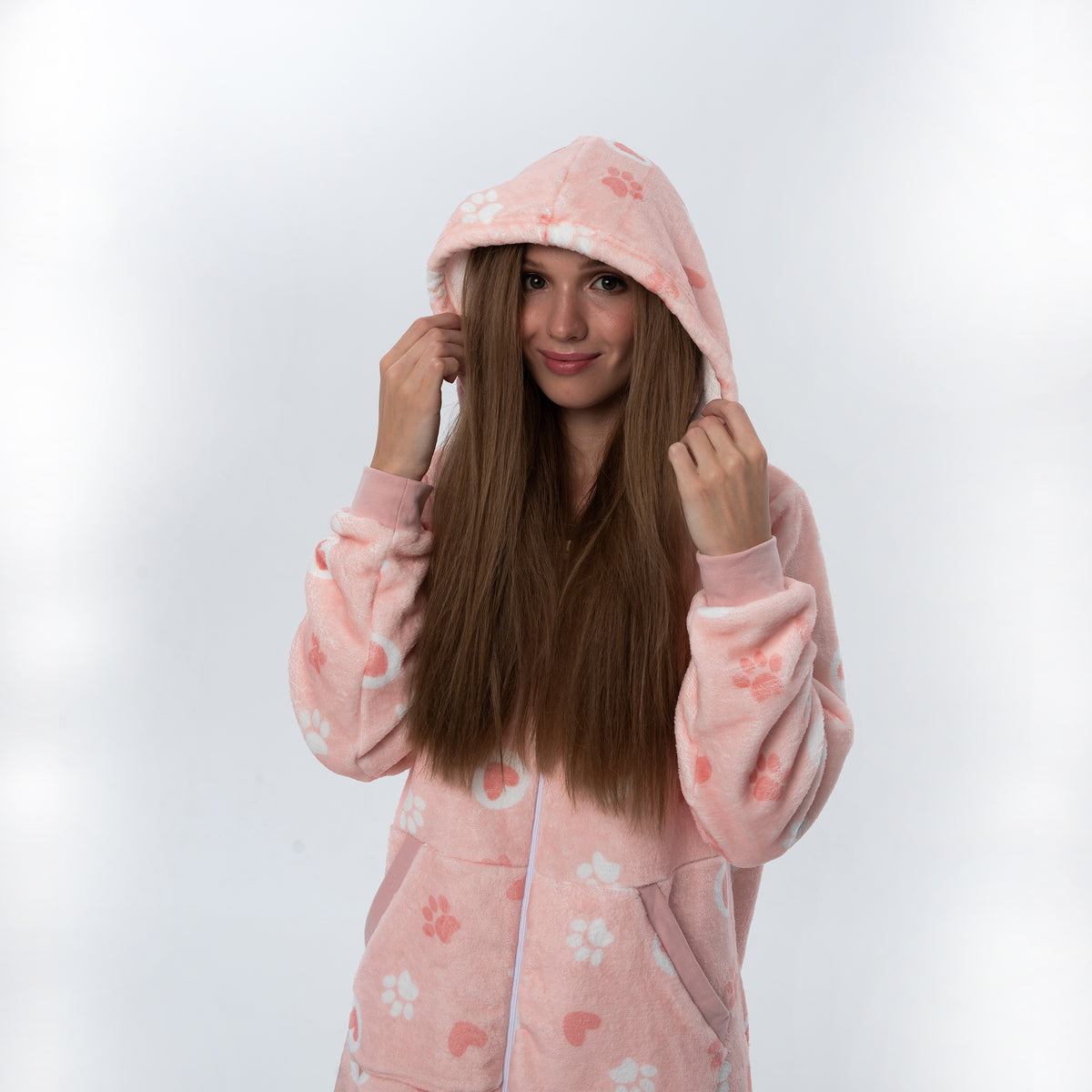 Ciao Bella Miao Bella pink fleece pajama onesie with paw and heart print, photo 2
