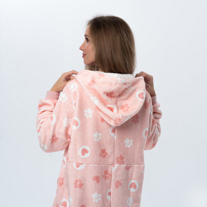 Ciao Bella Miao Bella pink fleece pajama onesie with paw and heart print, photo 6