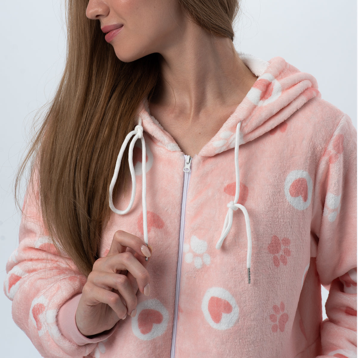 Ciao Bella Miao Bella pink fleece pajama onesie with paw and heart print, photo 4