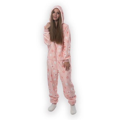 Ciao Bella Miao Bella pink fleece pajama onesie with paw and heart print