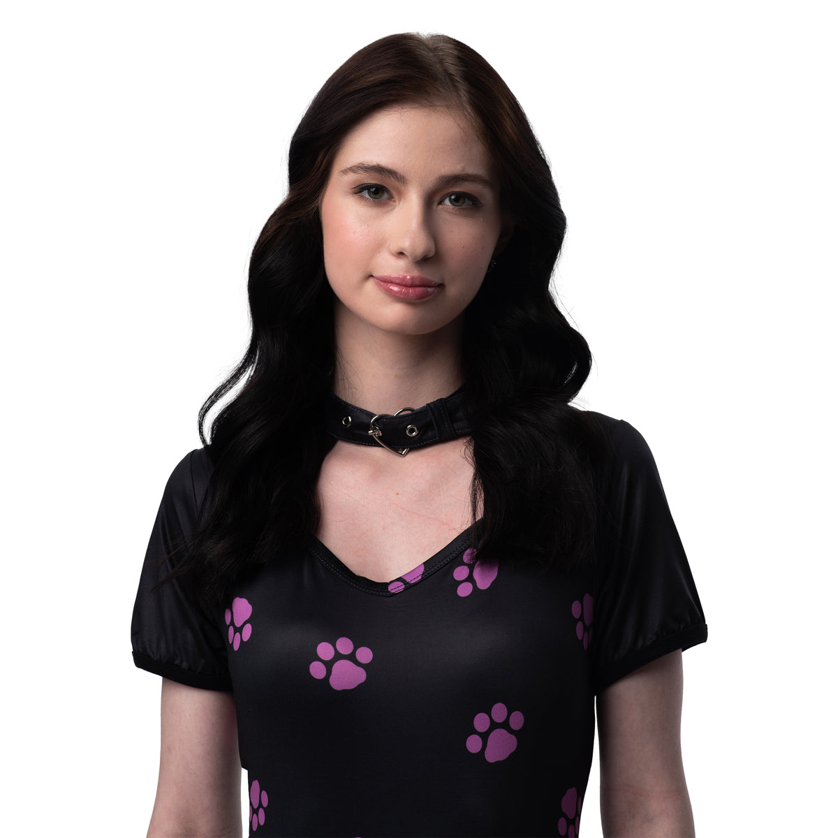 Ciao Bella Miao adult onesie, black with pink paw prints, photo 4