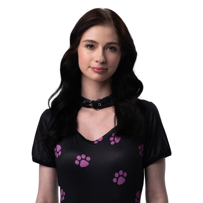 Ciao Bella Miao adult onesie, black with pink paw prints, photo 4