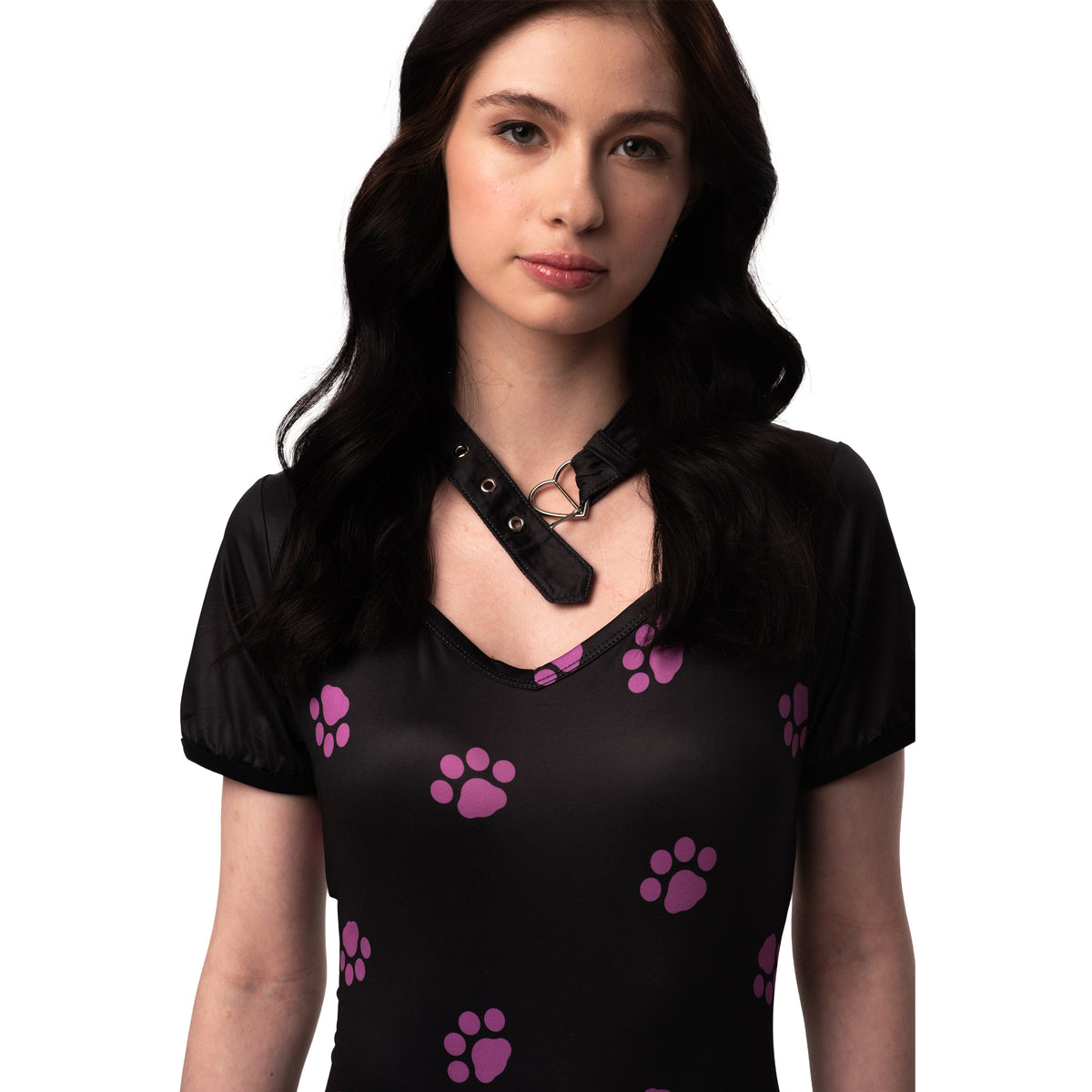 Ciao Bella Miao adult onesie, black with pink paw prints, photo 5